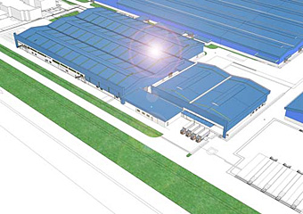 A rendering of the completed vehicle assembly facility