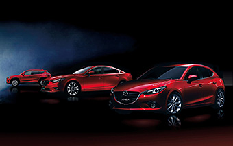 From left: Mazda CX-5, Mazda6 and Mazda3