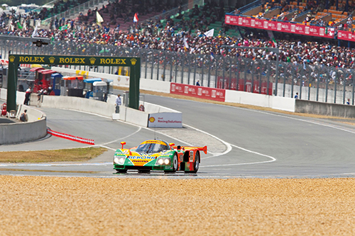 The Mazda 787B performing a demonstration run to commemorate the 20th anniversary of its victory (2011, Circuit de la Sarthe)