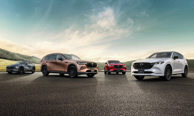 写真左から「MAZDA CX-30 XD Drive Edition」「MAZDA CX-80 XD Drive Edition」「MAZDA CX-60 XD Drive Edition」「MAZDA CX-5 XD Drive Edition」