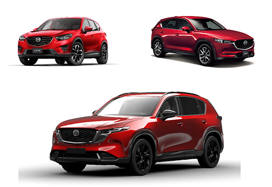 （上段）左上：初代CX-5、右上：2代目CX-5 （下段）3代目新型CX-5