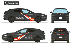 マツダ、プロ自転車ロードレースチームのヴィクトワール広島に<br>「MAZDA3」を贈呈
